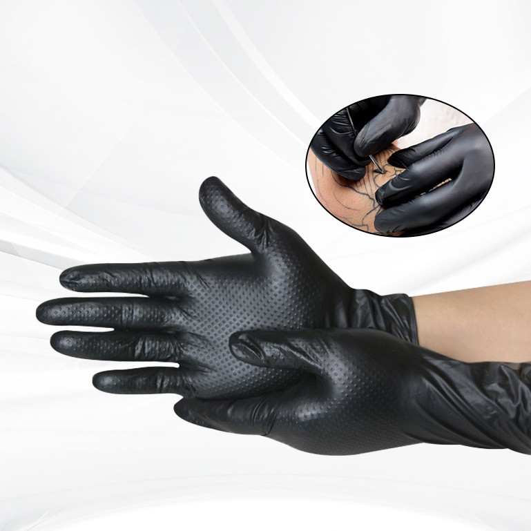 Luvas Nitrílicas de diamante de cor laranja preta Luvas Nitrílicas descartáveis