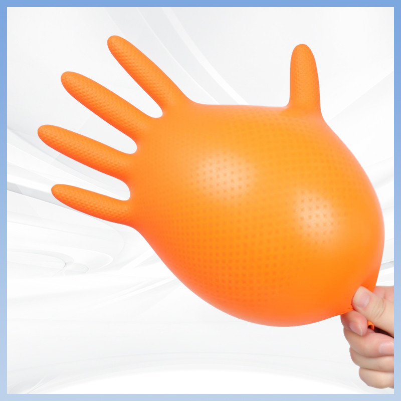 Guantes nitrílicos descartáveis de padrão de diamante sem pó de cor laranja espessada Trabalho de proteção diária Guantes nitrílicos descartáveis