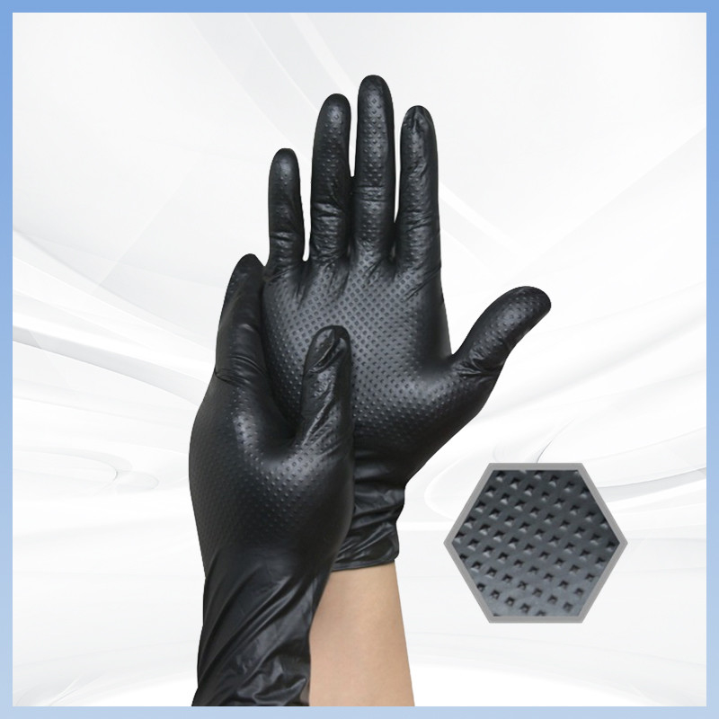 OEM Luva Mecânica Industrial Grampos de diamante Textura Manual Custom Pattern Box Preto Luvas de borracha mecânicas personalizadas Nitril
